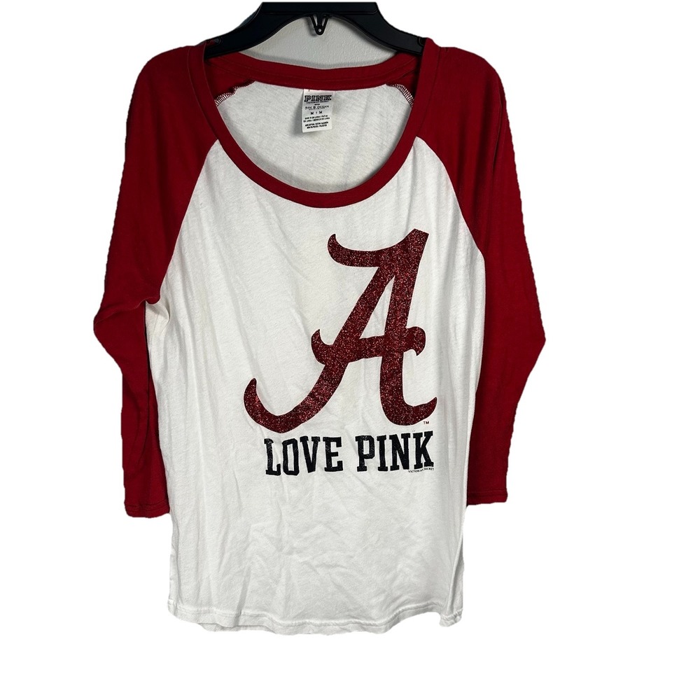 Victoria's Secret PINK Alabama Crimson Tide Raglan Tee Red White‎ Medium